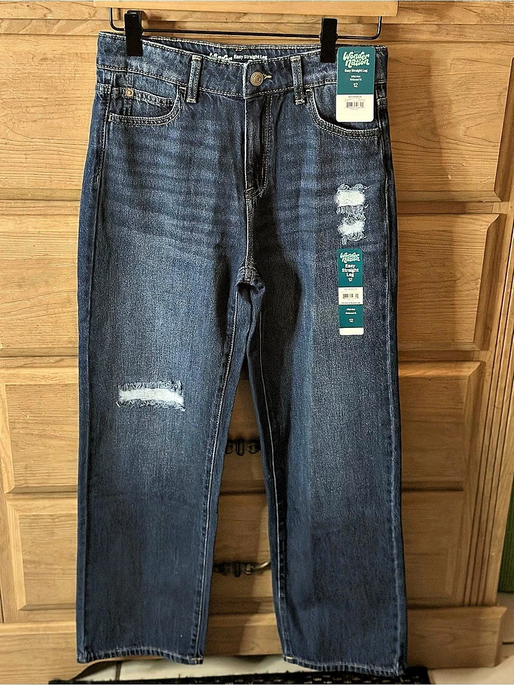 Wonder Nation Easy Straight Leg Mid Rise Relaxed Fit Distressed Blue Jeans NWT